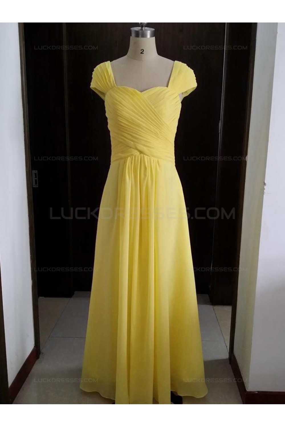 long yellow chiffon dress