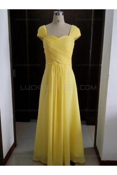 Cap-Sleeves Long Yellow Chiffon Wedding Party Dresses Bridesmaid Dresses 3010095
