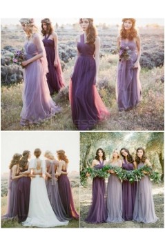 Long Purple Tulle Wedding Party Dresses Bridesmaid Dresses 3010096