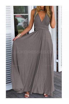 Grey V-Neck Chiffon Long Wedding Guest Dresses Bridesmaid Dresses 3010107