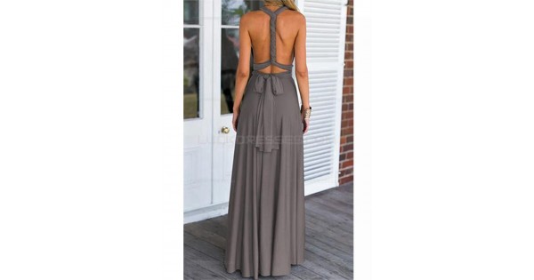 Grey V Neck Chiffon Long Wedding Guest Dresses Bridesmaid Dresses 3010107