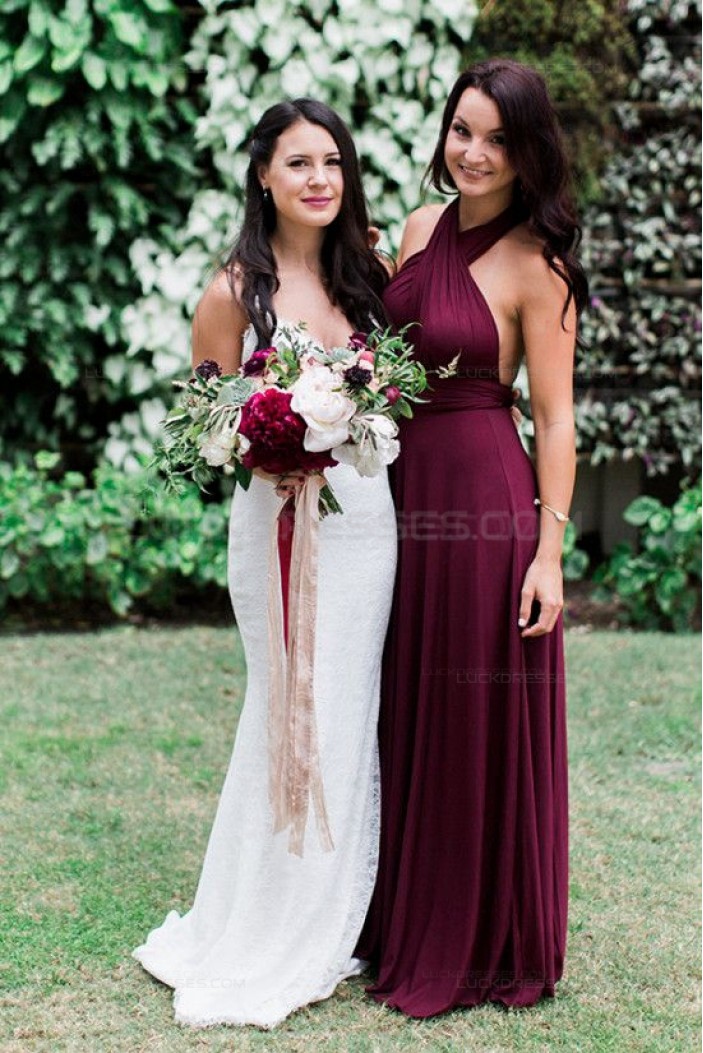 Criss Cross Halter Purple Long Chiffon Garden Farm Wedding Party Dresses Bridesmaid Dresses 3010108