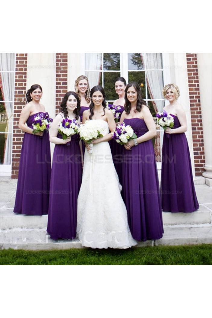 Empire Strapless Long Purple Chiffon Wedding Guest Dresses Bridesmaid Dresses 3010148