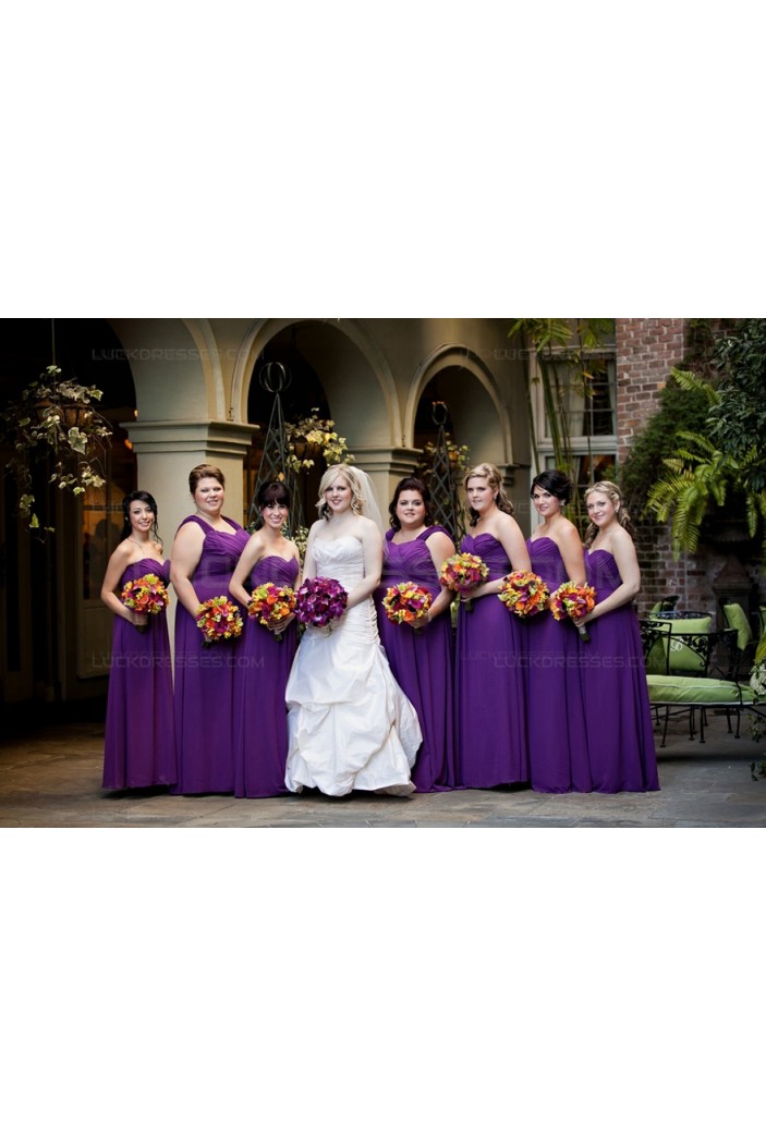 Long Purple Chiffon Plus Size Wedding Guest Dresses Bridesmaid Dresses with Removable Straps 3010150