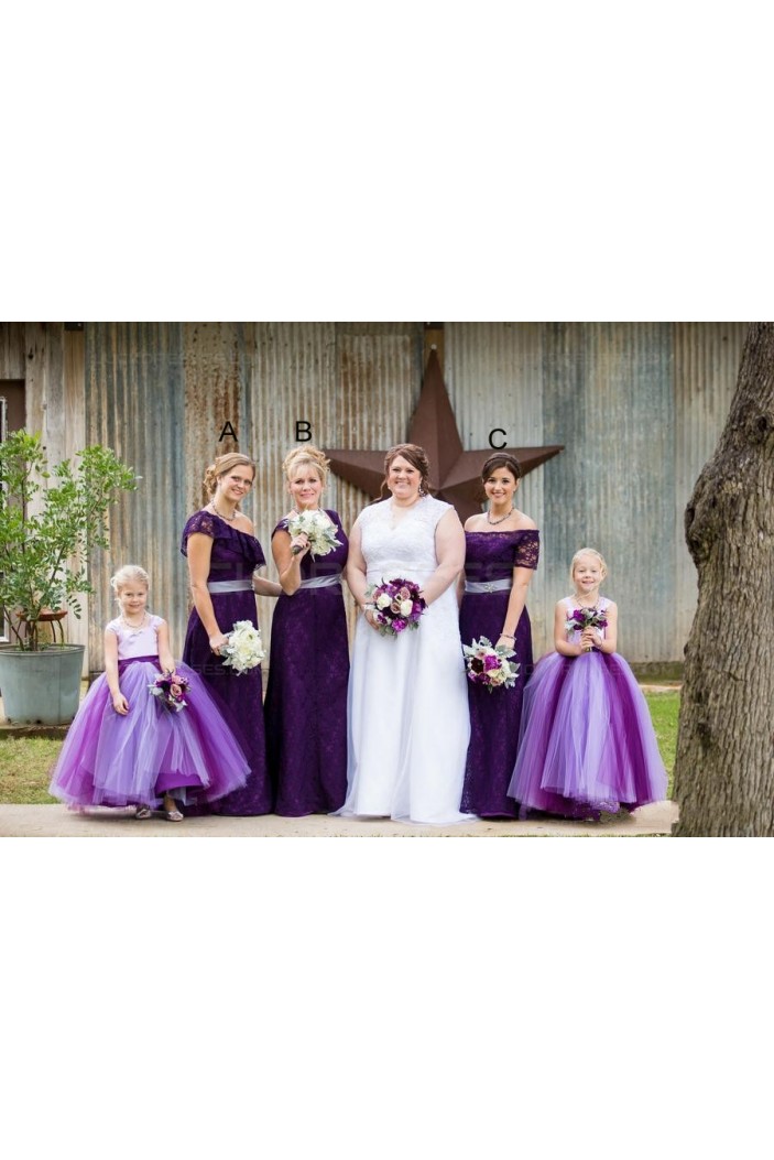 Purple Lace Floor-Length Wedding Guest Dresses Bridesmaid Dresses 3010167