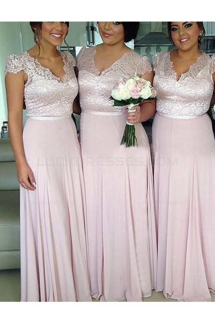 Cap Sleeves V-Neck Lace Chiffon Long Plus Size Wedding Guest Dresses Bridesmaid Dresses 3010189