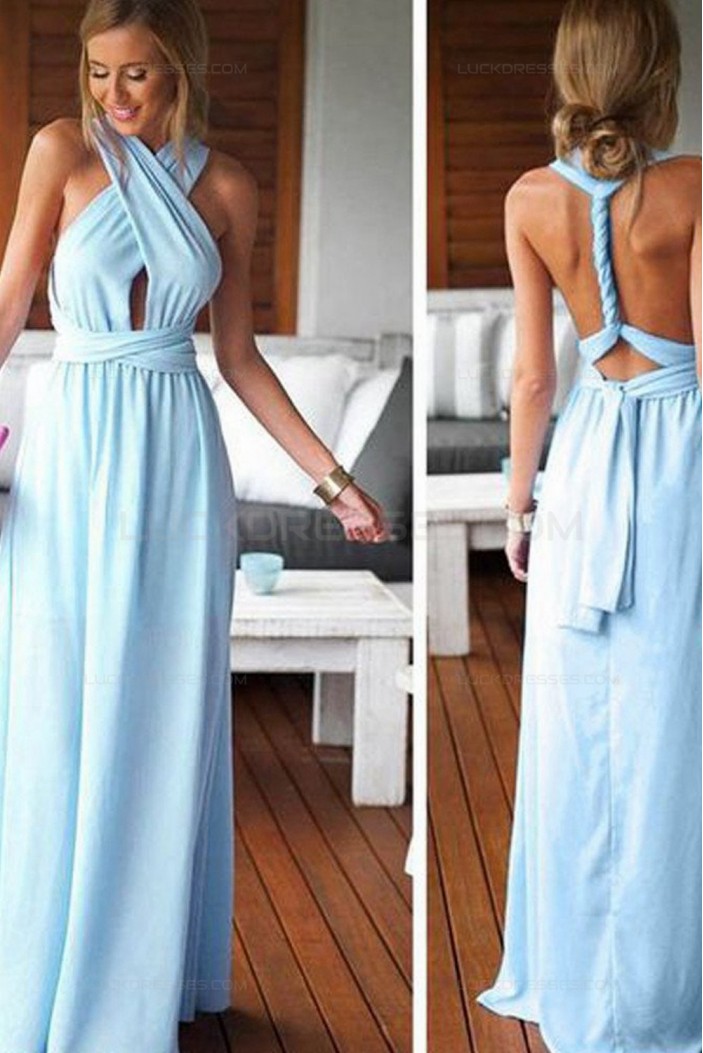 Long Blue Chiffon Wedding Guest Dresses Bridesmaid Dresses 3010200