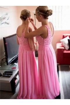 Long Pink Lace Chiffon Wedding Guest Dresses Bridesmaid Dresses 3010202