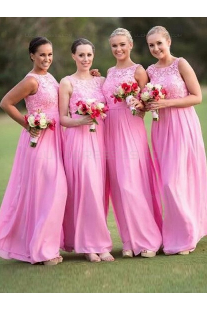 Long Pink Lace Chiffon Wedding Guest Dresses Bridesmaid Dresses 3010202