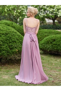 A-Line Lace Chiffon Illusion Neckline Long Wedding Guest Dresses Bridesmaid Dresses 3010219