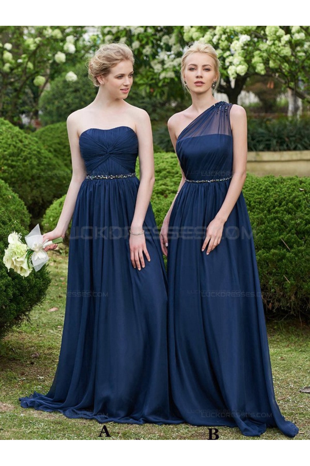 long navy bridesmaid dresses