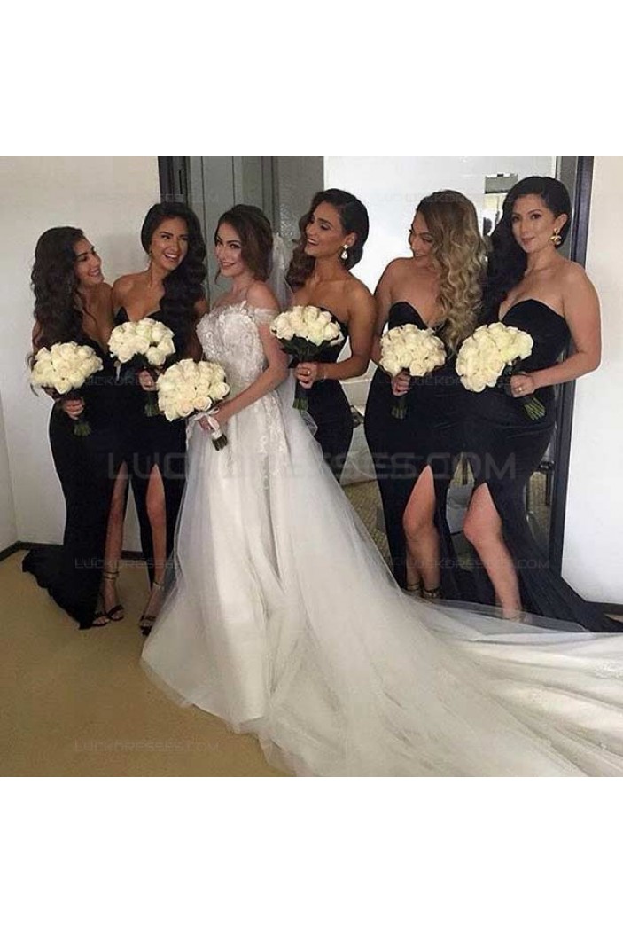 Long Black Side Slit Wedding Guest Dresses Bridesmaid Dresses 3010233