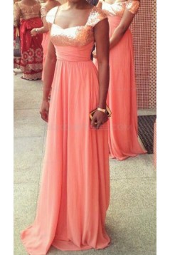 Long Coral Sequins Chiffon Wedding Guest Dresses Bridesmaid Dresses 3010240