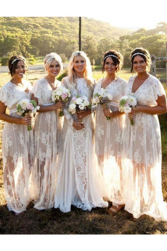 Short Sleeve Lace Long Wedding Guest Dresses Bridesmaid Dresses 3010249