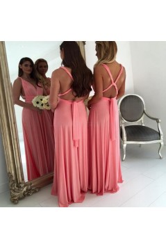 Long Chiffon V-Neck Wedding Guest Dresses Bridesmaid Dresses 3010258