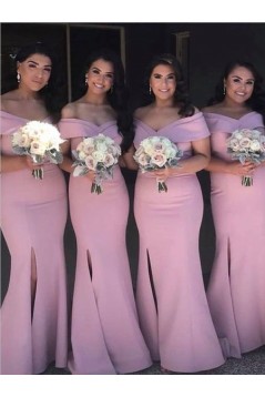 Mermaid Off-the-Shoulder Long Bridesmaid Dresses with Slit 3010292