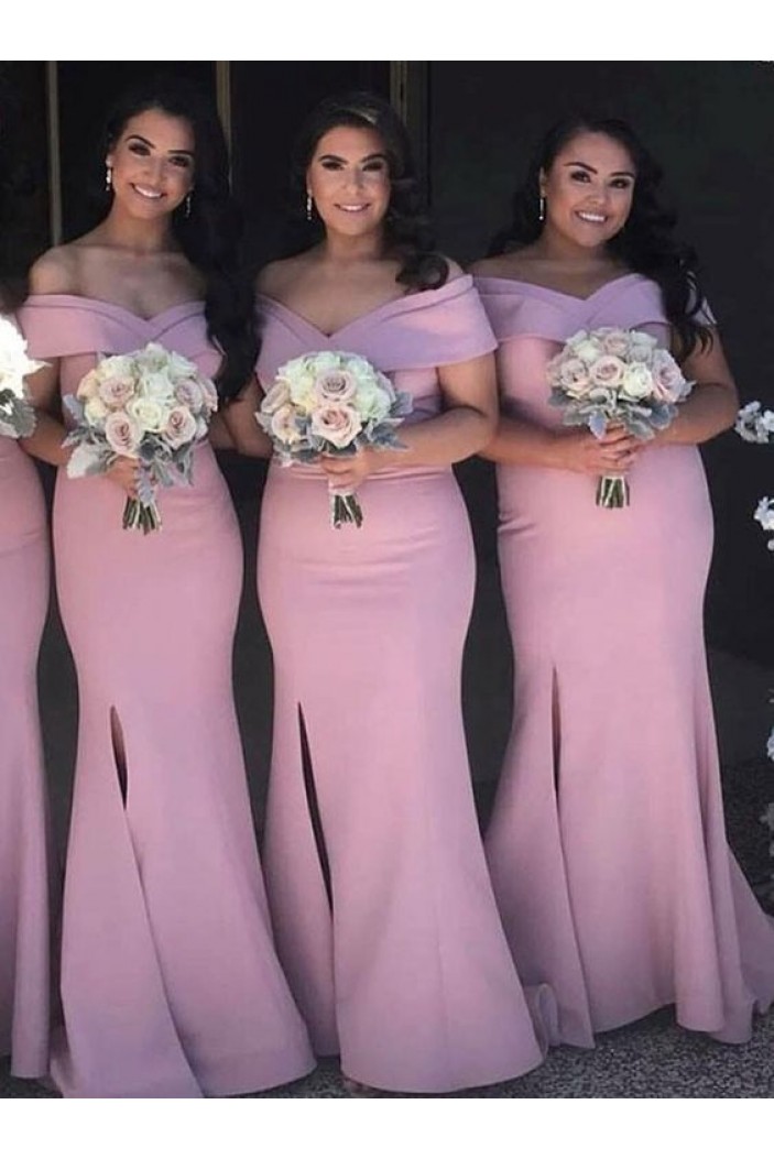 Mermaid Off-the-Shoulder Long Bridesmaid Dresses with Slit 3010292