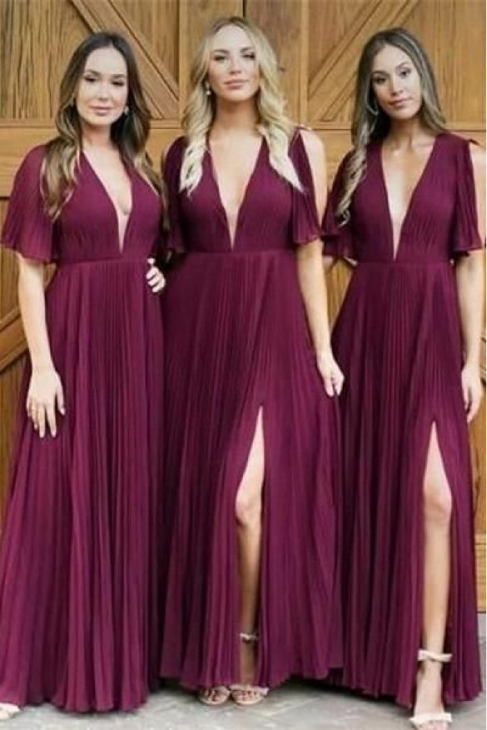 A-Line V-Neck Long Bridesmaid Dresses 3010294