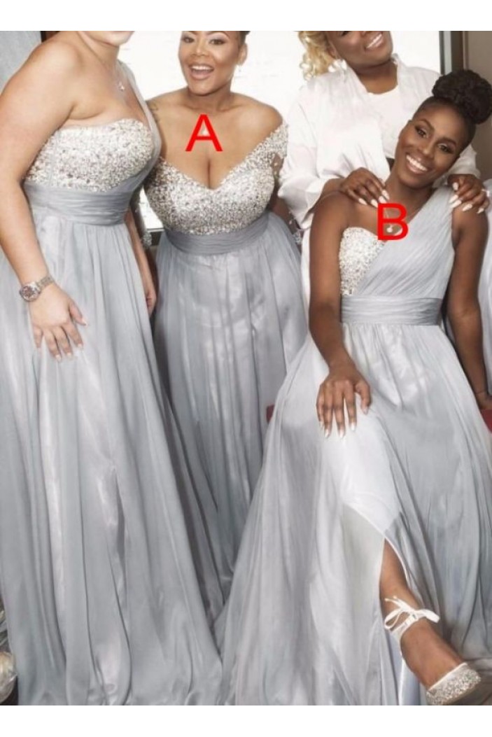 A-Line Beaded One-Shoulder Plus Size Long Bridesmaid Dresses 3010334