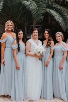A-Line Chiffon Off-the-Shoulder Long Bridesmaid Dresses 3010335