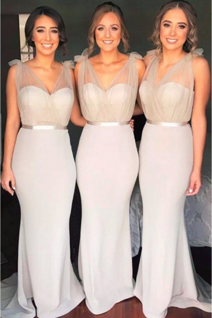 Mermaid V-Neck Long Bridesmaid Dresses 3010336