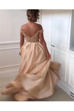 A-Line Beaded Off-the-Shoulder Long Bridesmaid Dresses 3010347