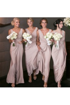 Sheath/Column V-Neck Long Bridesmaid Dresses 3010362