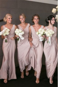 Sheath/Column V-Neck Long Bridesmaid Dresses 3010362