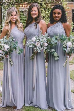 A-Line One-Shoulder Long Bridesmaid Dresses 3010367