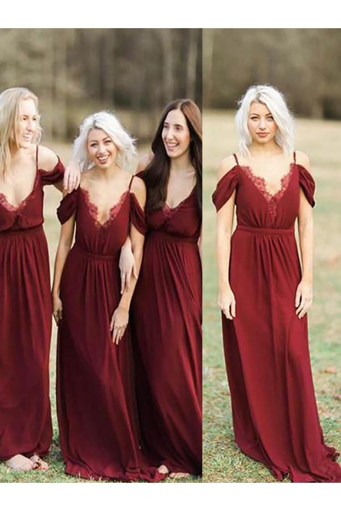 A-Line V-Neck Spaghetti Straps Floor Length Bridesmaid Dresses 3010410