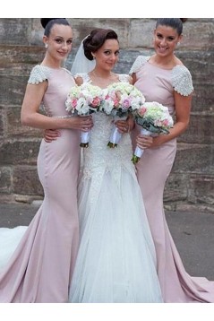 Mermaid Cap Sleeves Long Floor Length Bridesmaid Dresses 3010435