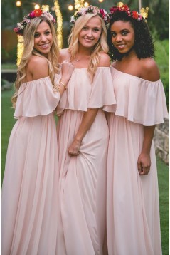 Long Pink Chiffon Floor Length Bridesmaid Dresses 3010460