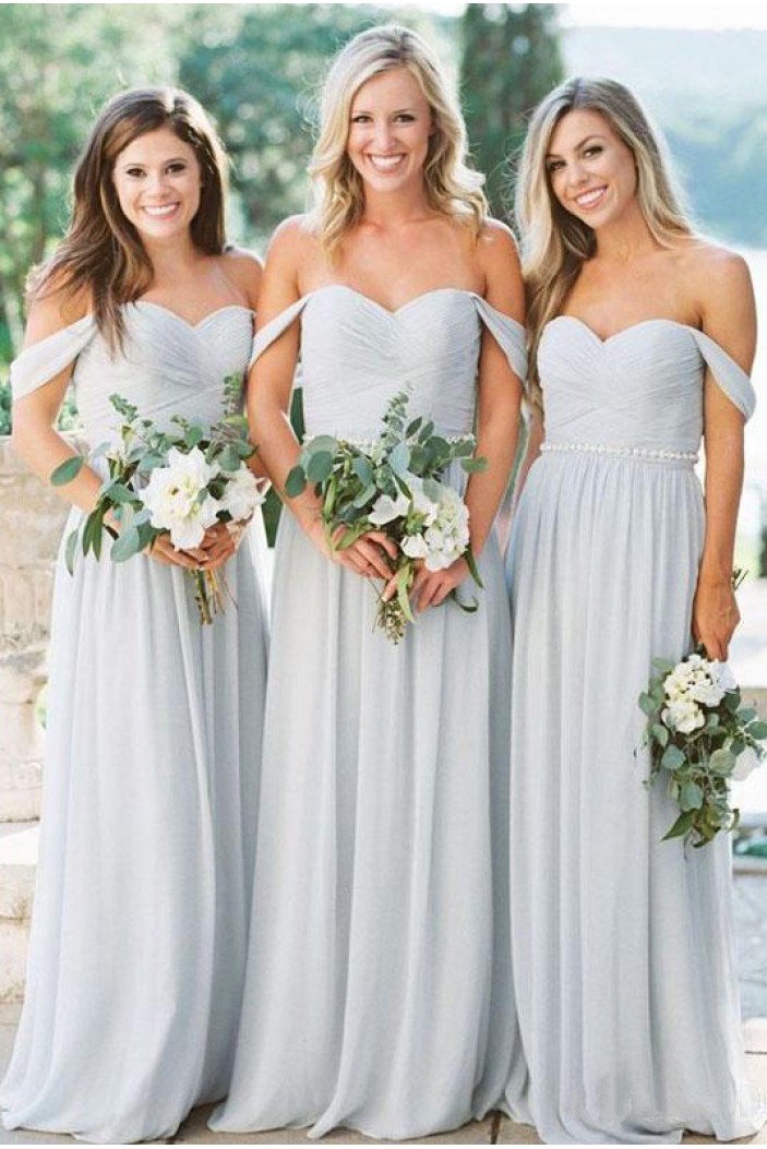 A-Line Off-the-Shoulder Chiffon Long Floor Length Bridesmaid Dresses 3010523