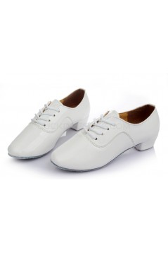 Men's Kids' White Leatherette Modern Ballroom Latin Dance Shoes Dance Sneakers Flat Heel D603003