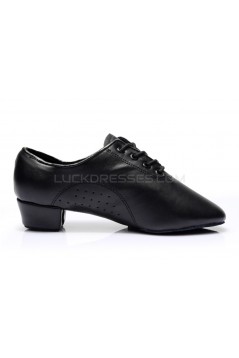 Men's Kids' Black Soft Leather Modern Ballroom Latin Dance Shoes Dance Sneakers Flat Heel D603007