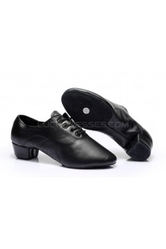 Men's Kids' Black Soft Leather Modern Ballroom Latin Dance Shoes Dance Sneakers Flat Heel D603007