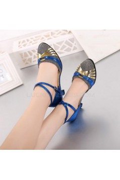 Women's Blue Leatherette Sparkling Glitter Heels Latin With Buckle Dance Shoes D801026