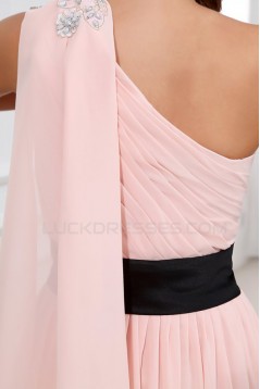A-Line One-Shoulder Long Pink Beaded Chiffon Prom Evening Formal Party Dresses/Bridesmaid Dresses ED010001