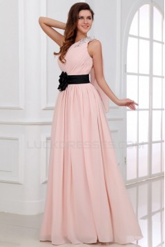 A-Line One-Shoulder Long Pink Beaded Chiffon Prom Evening Formal Party Dresses/Bridesmaid Dresses ED010001