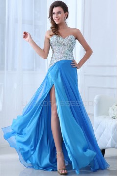 A-Line Sweetheart Beaded Long Blue Chiffon Prom Evening Formal Party Dresses ED010004