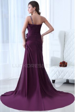 Sheath One-Shoulder Beaded Long Chiffon Prom Evening Formal Party Dresses ED010005