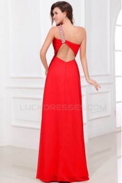 Empire One-Shoulder Long Red Beaded Chiffon Prom Evening Formal Party Dresses/Maternity Evening Dresses ED010006