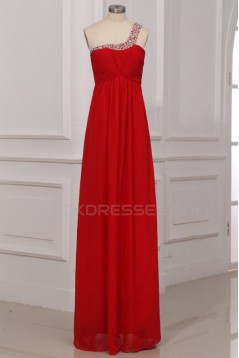 Empire One-Shoulder Long Red Beaded Chiffon Prom Evening Formal Party Dresses/Maternity Evening Dresses ED010006