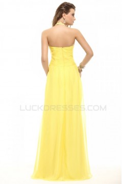 Sheath/Column Halter Long Yellow Beaded Chiffon Prom Evening Formal Party Dresses ED010007
