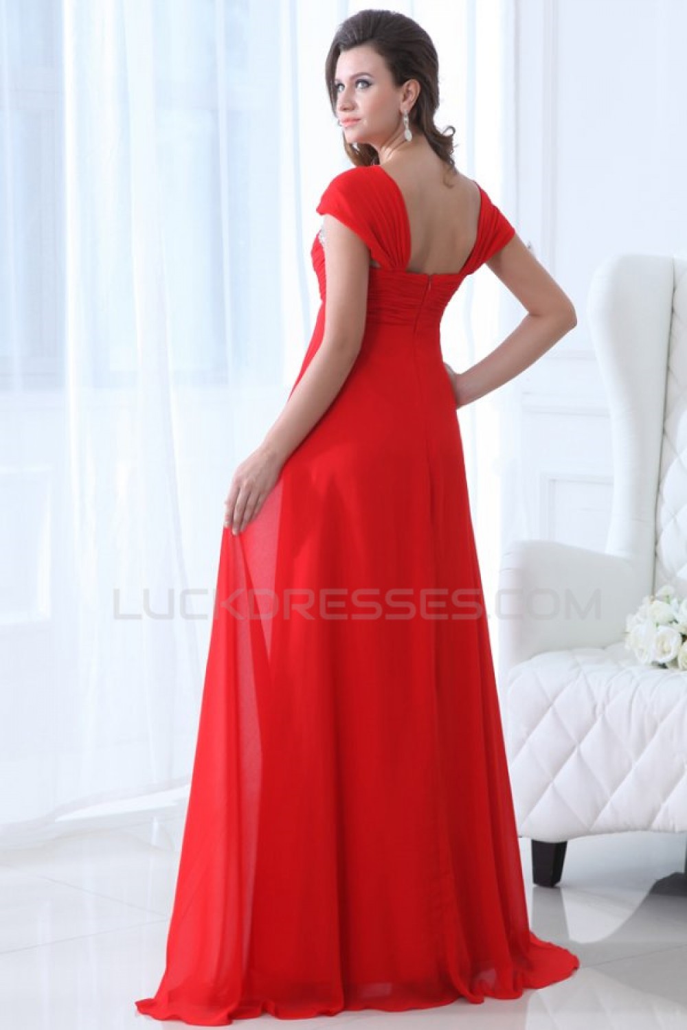 Long Red Beaded Chiffon Prom Evening Formal Party Dresses/Maternity ...