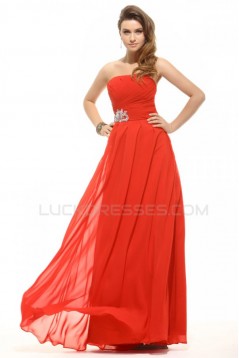 A-Line Strapless Long Beaded Chiffon Prom Evening Formal Party Dresses ED010010