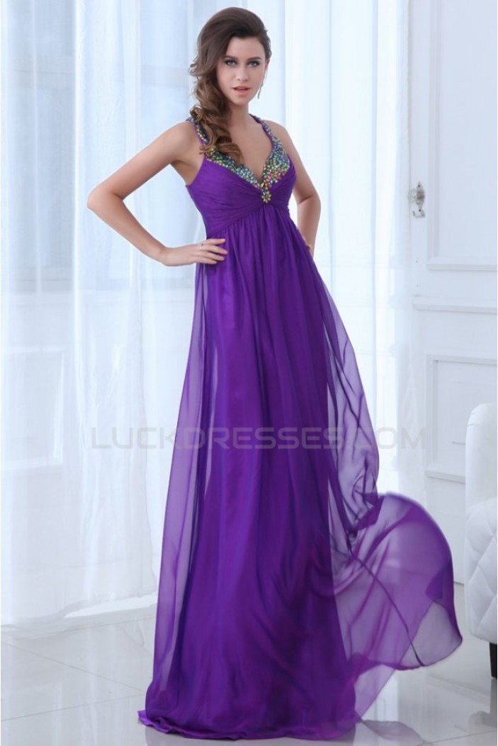 Long Purple Halter Beaded Chiffon Prom Evening Formal Party Dresses/Maternity Evening Dresses ED010012