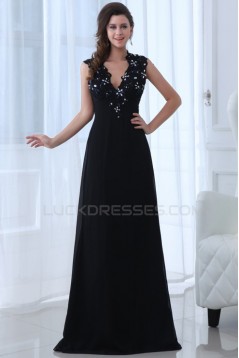 A-Line V-Neck Long Beaded Chiffon Prom Evening Formal Party Dresses ED010015