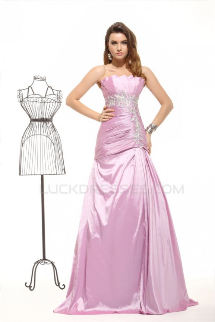 A-Line Strapless Long Pink Prom Evening Formal Party Dresses ED010019