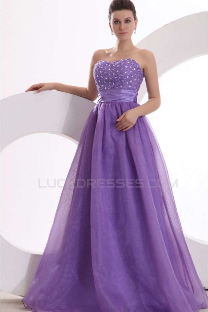 A-Line Strapless Beaded Long Purple Prom Evening Formal Party Dresses ED010035